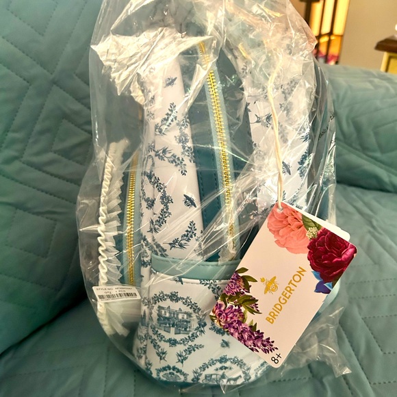Loungefly Bridgerton White and Blue Floral Backpack - Picture 2 of 5